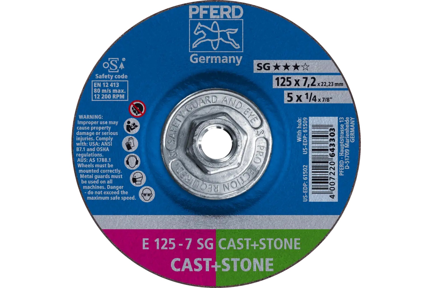 Picture of Pferd Grinding Wheel, 5" X 1/4 X 5/8-11, Sg Cast+Stone, T27, Ao, Sic